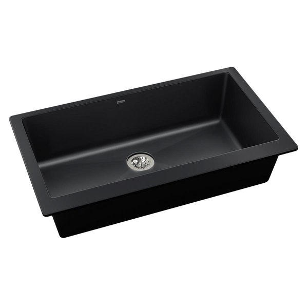 Elkay Quartz Luxe 35-7/8 X 19 X 9 Single Bowl Undermount Kitchen Sink With Perfect Drain Caviar ELXRUP3620CA0